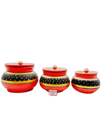 Clay/ Mitti Pot Mathani Set With Golden Painting Set (800ml,1.5ltr,2ltr)
