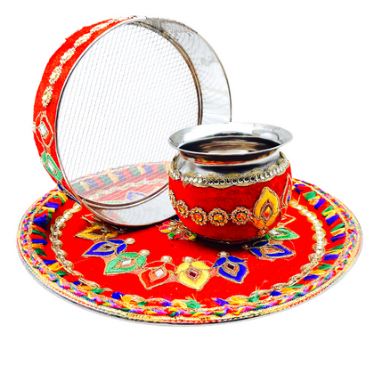 Karva Chauth Pooja Thali Set Style 6 (Light)- 9351235044446